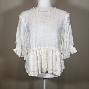 NWT TCEC Cream Peplum Top with Metallic Pinstripes Size Medium